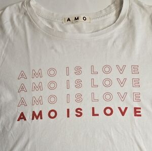 AMO Ladies t-shirt AMO Is Love  Short Sleeve Red White Distressed Edges Medium